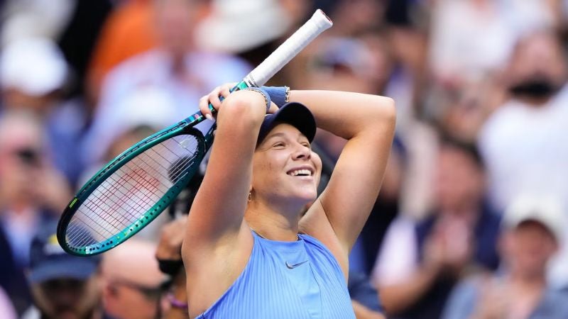 Anisimova tras eliminar a la polaca Iga Swiatek en los cuartos de final del US Open.