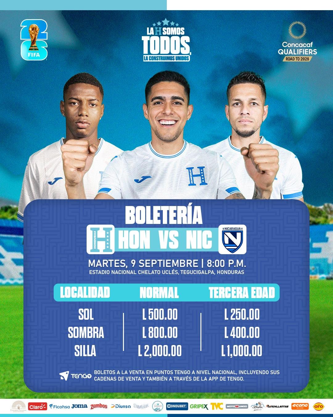 Esta es la boletería para el partido del martes entre Honduras y Nicaragua.
