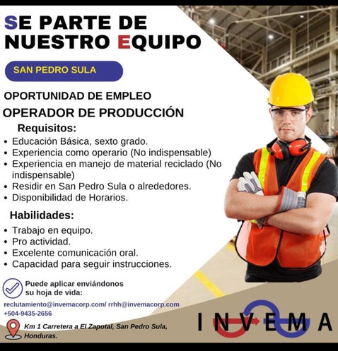 Información sobre oportunidad laboral.